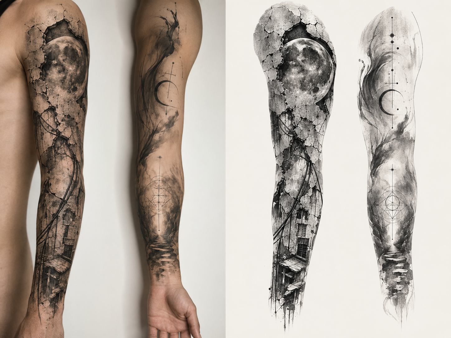 Moon Under Concrete tattoo model preview